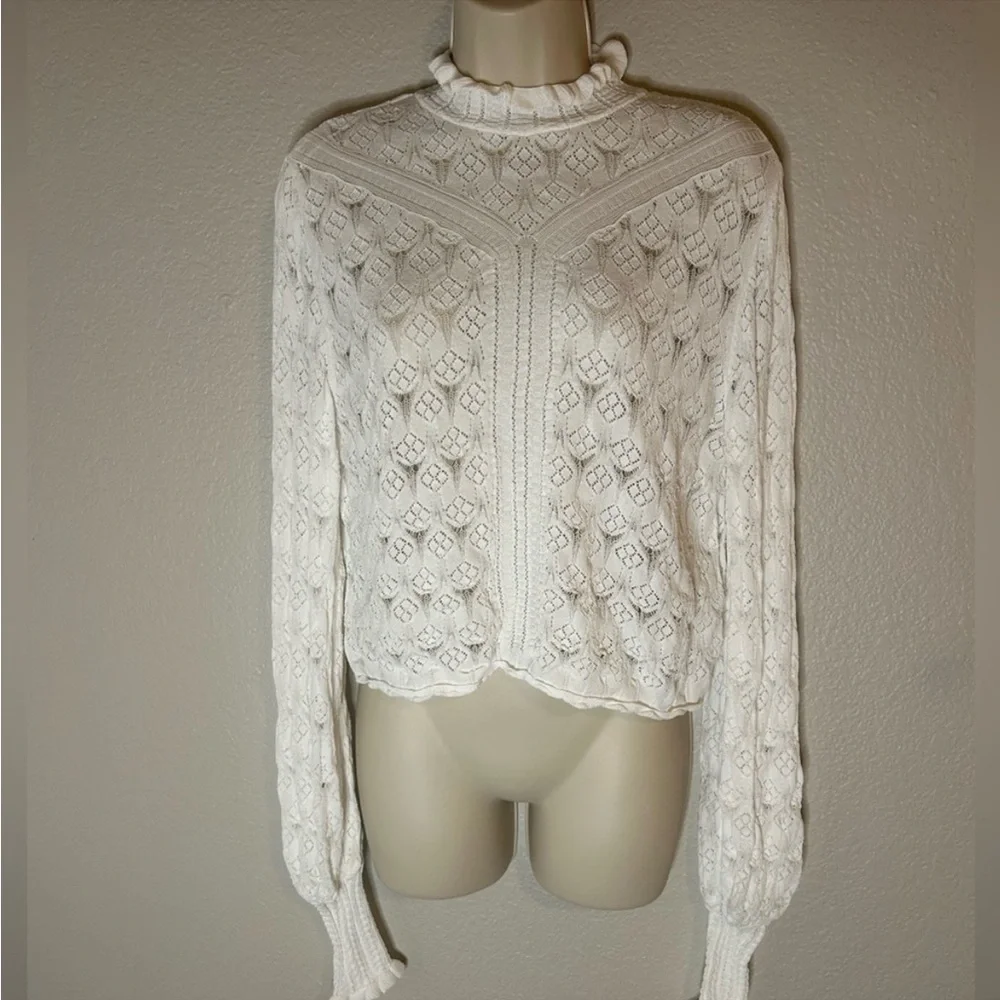 Zara white, long sleeve lace-like women's top size S